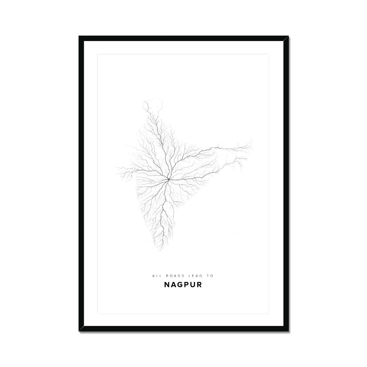 All roads lead to Nagpur (India) Fine Art Map Print