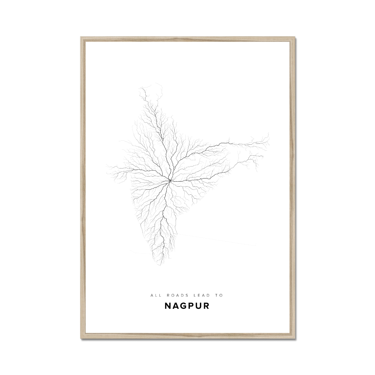 All roads lead to Nagpur (India) Fine Art Map Print