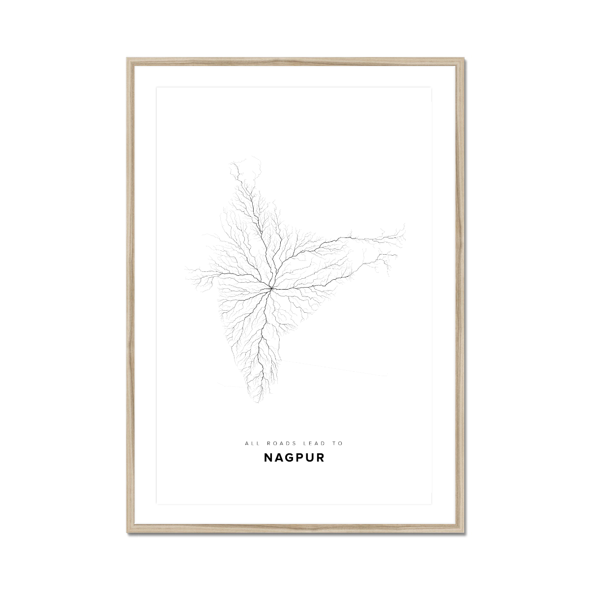 All roads lead to Nagpur (India) Fine Art Map Print