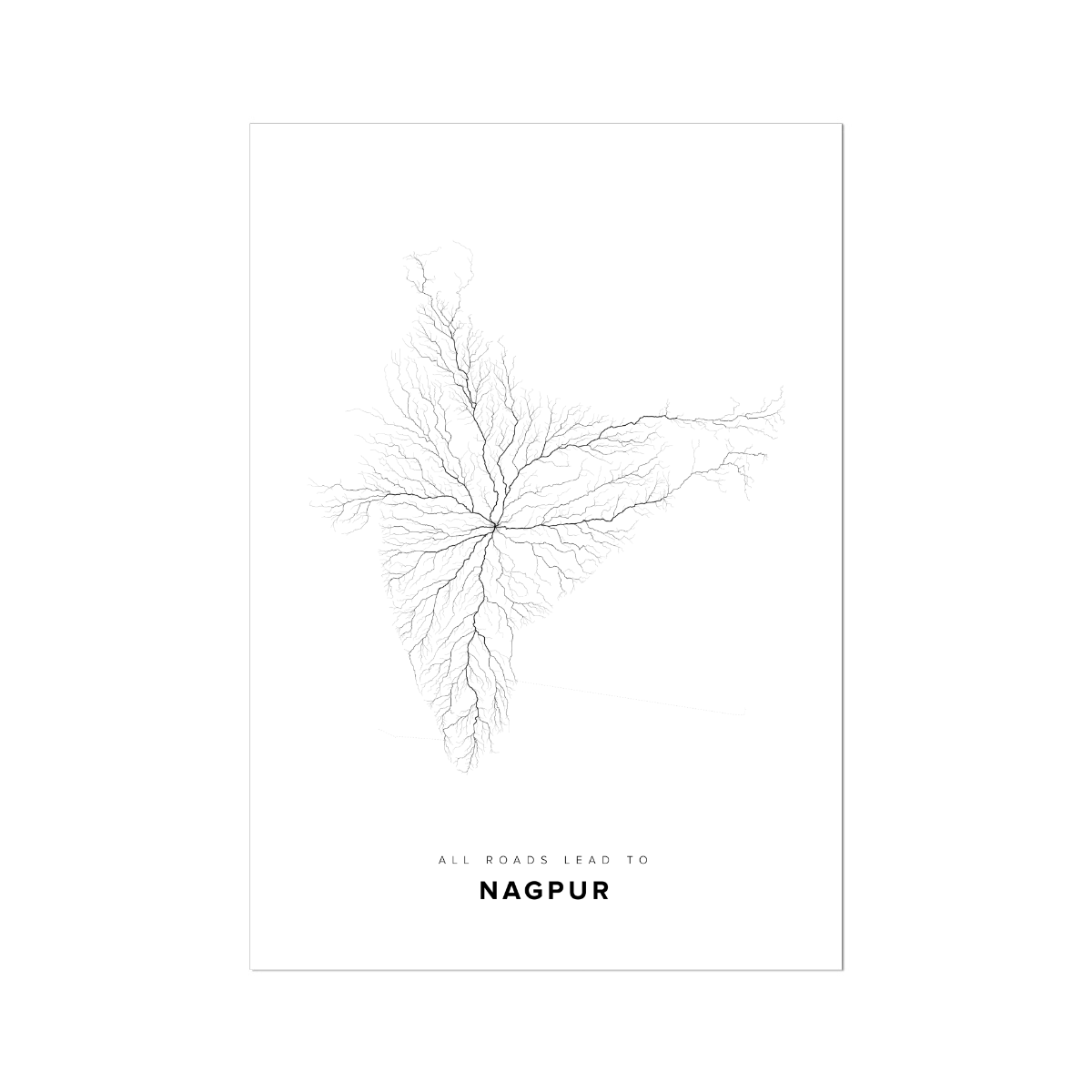 All roads lead to Nagpur (India) Fine Art Map Print