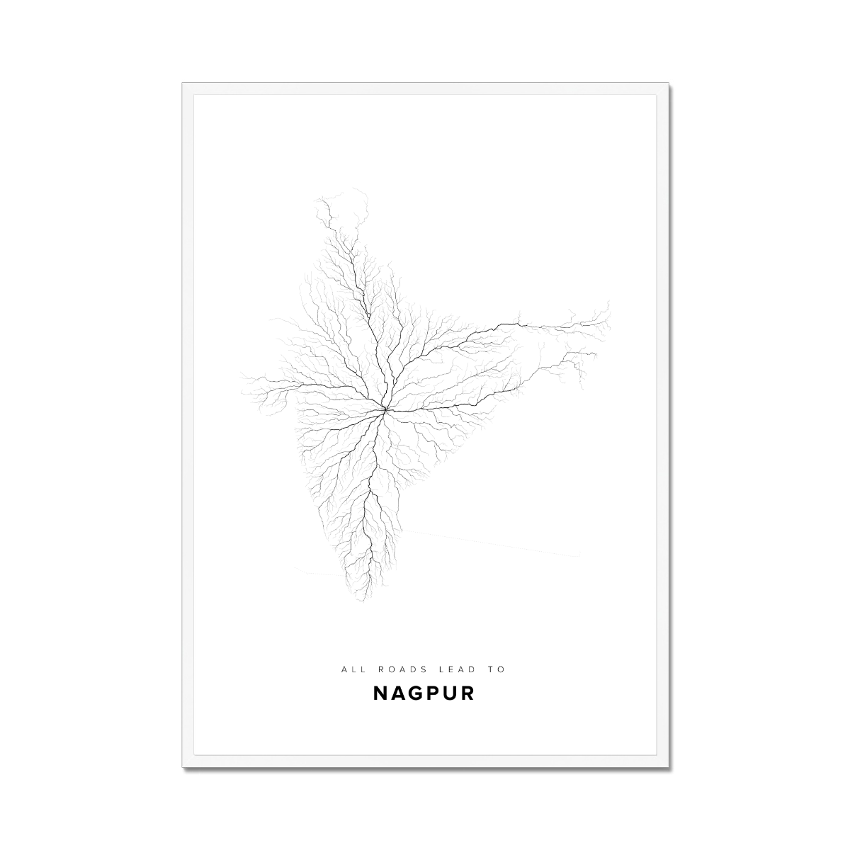 All roads lead to Nagpur (India) Fine Art Map Print