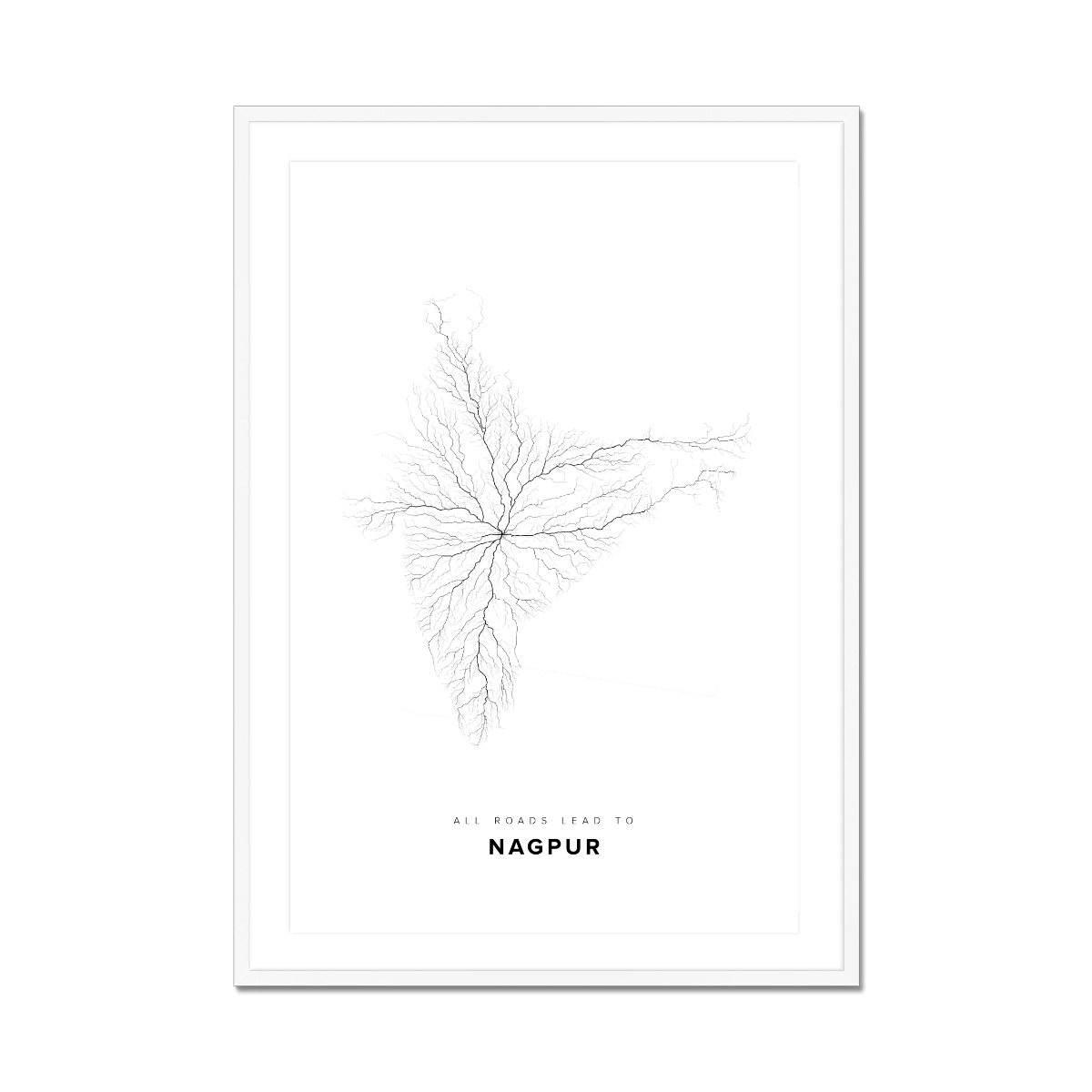 All roads lead to Nagpur (India) Fine Art Map Print