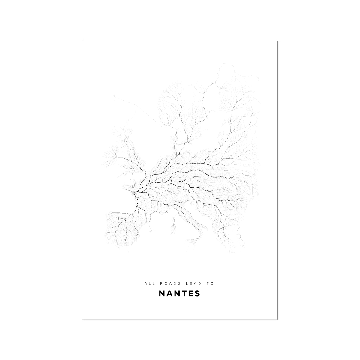 All roads lead to Nantes (France) Fine Art Map Print