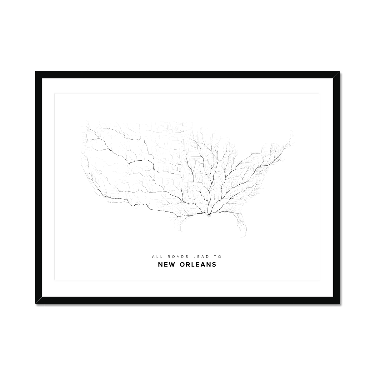 All roads lead to New Orleans (United States of America) Fine Art Map Print