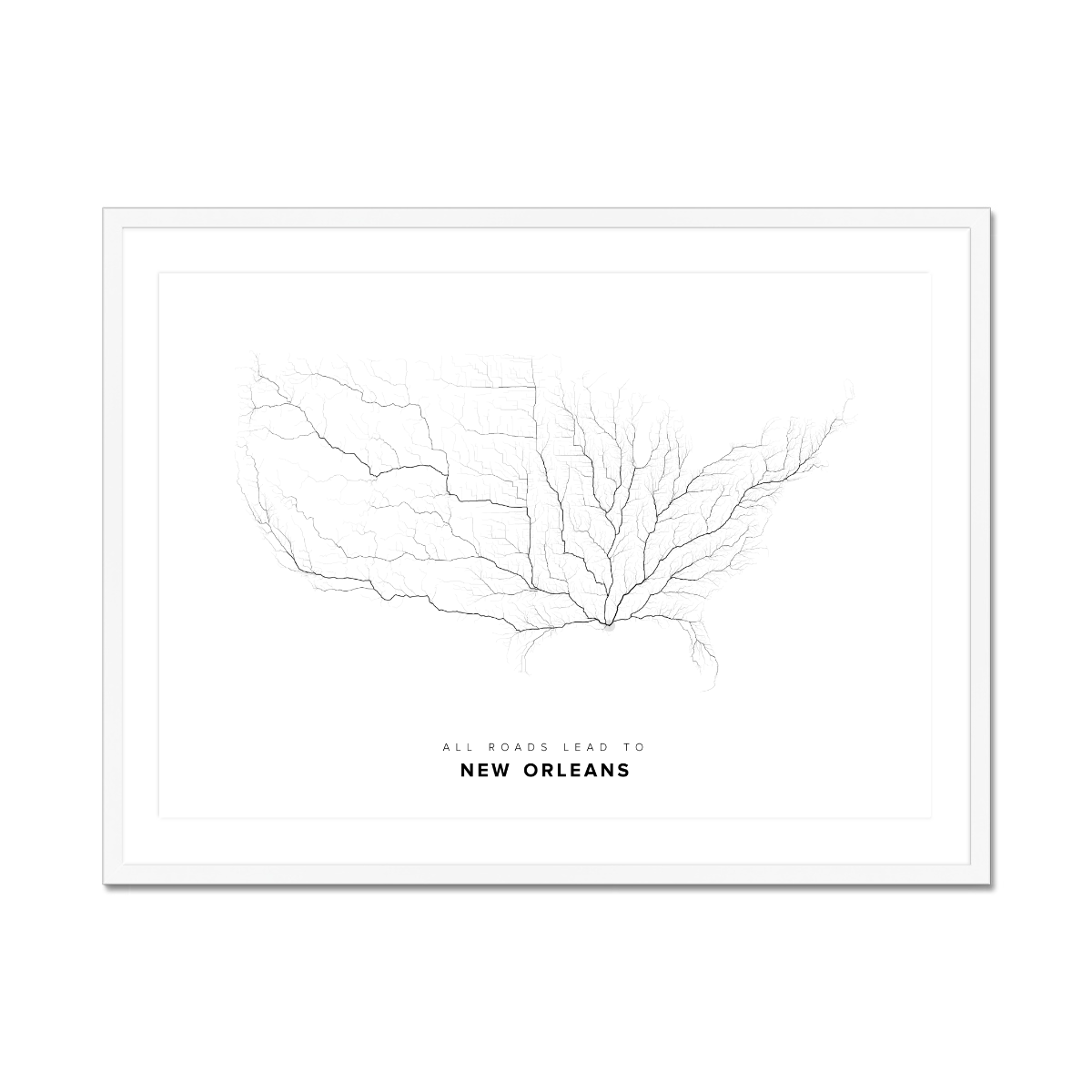 All roads lead to New Orleans (United States of America) Fine Art Map Print