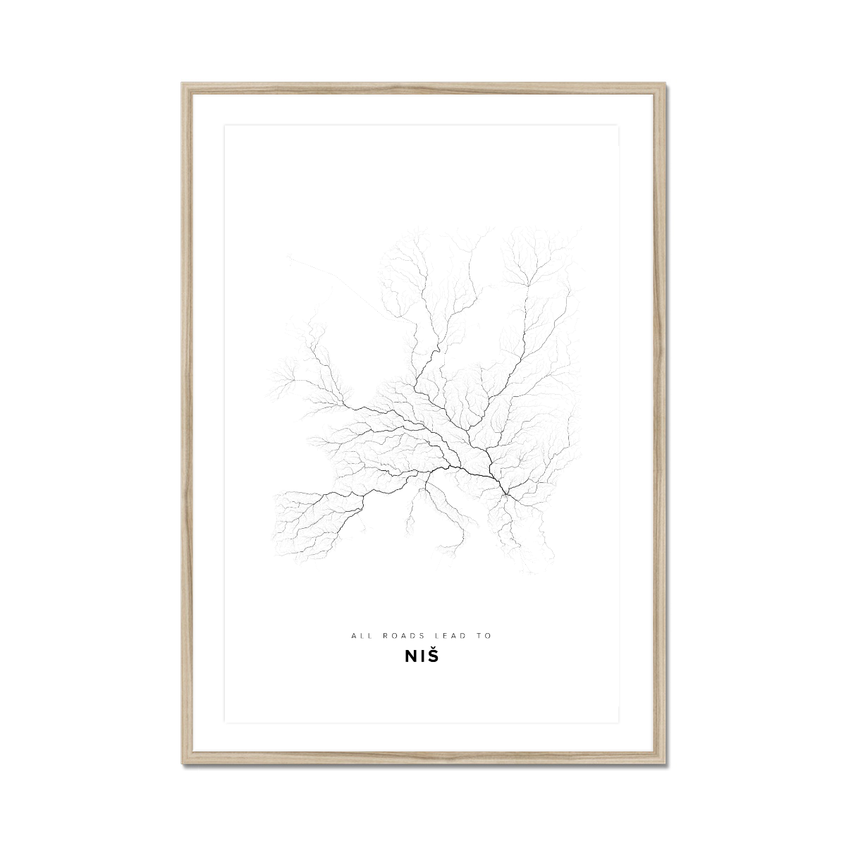 All roads lead to Niš (Serbia) Fine Art Map Print