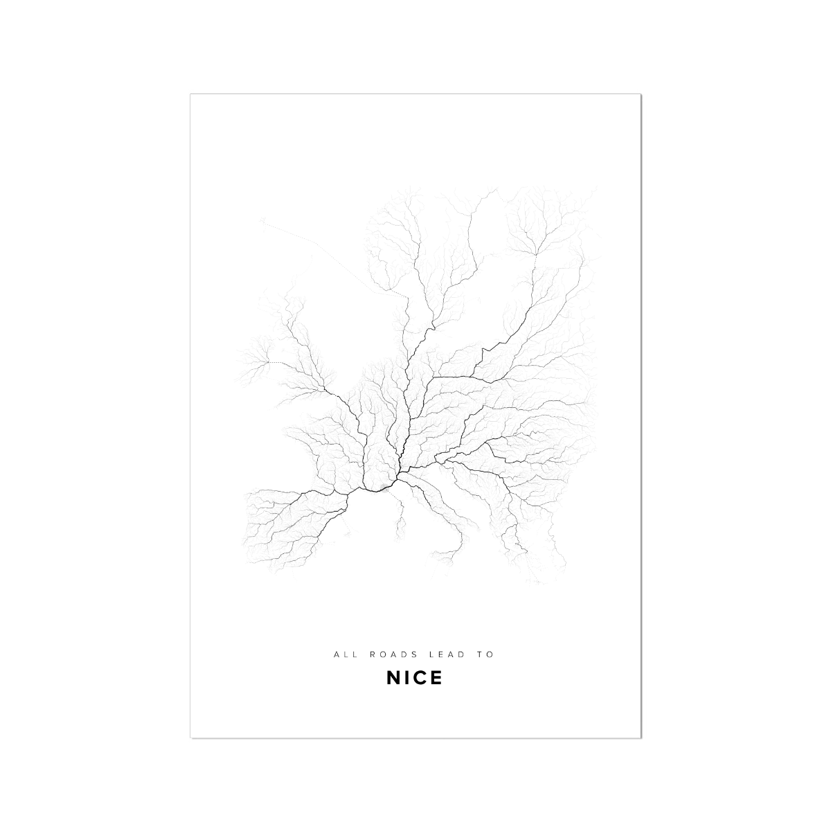 All roads lead to Nice (France) Fine Art Map Print