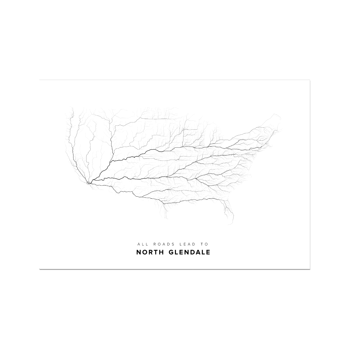All roads lead to North Glendale (United States of America) Fine Art Map Print