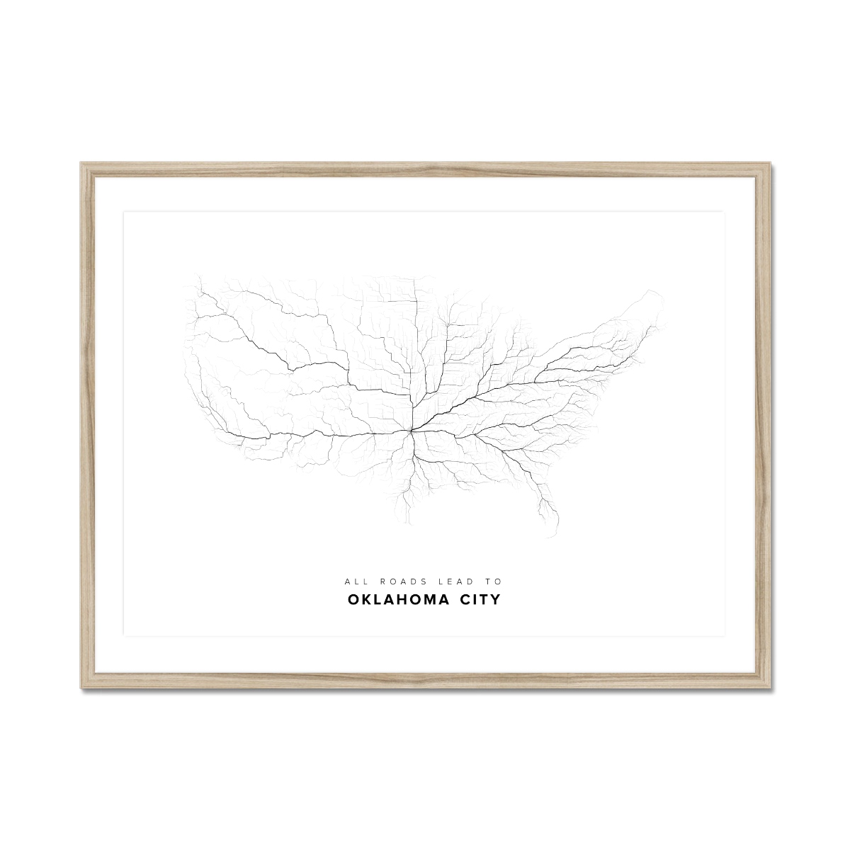 All roads lead to Oklahoma City (United States of America) Fine Art Map Print