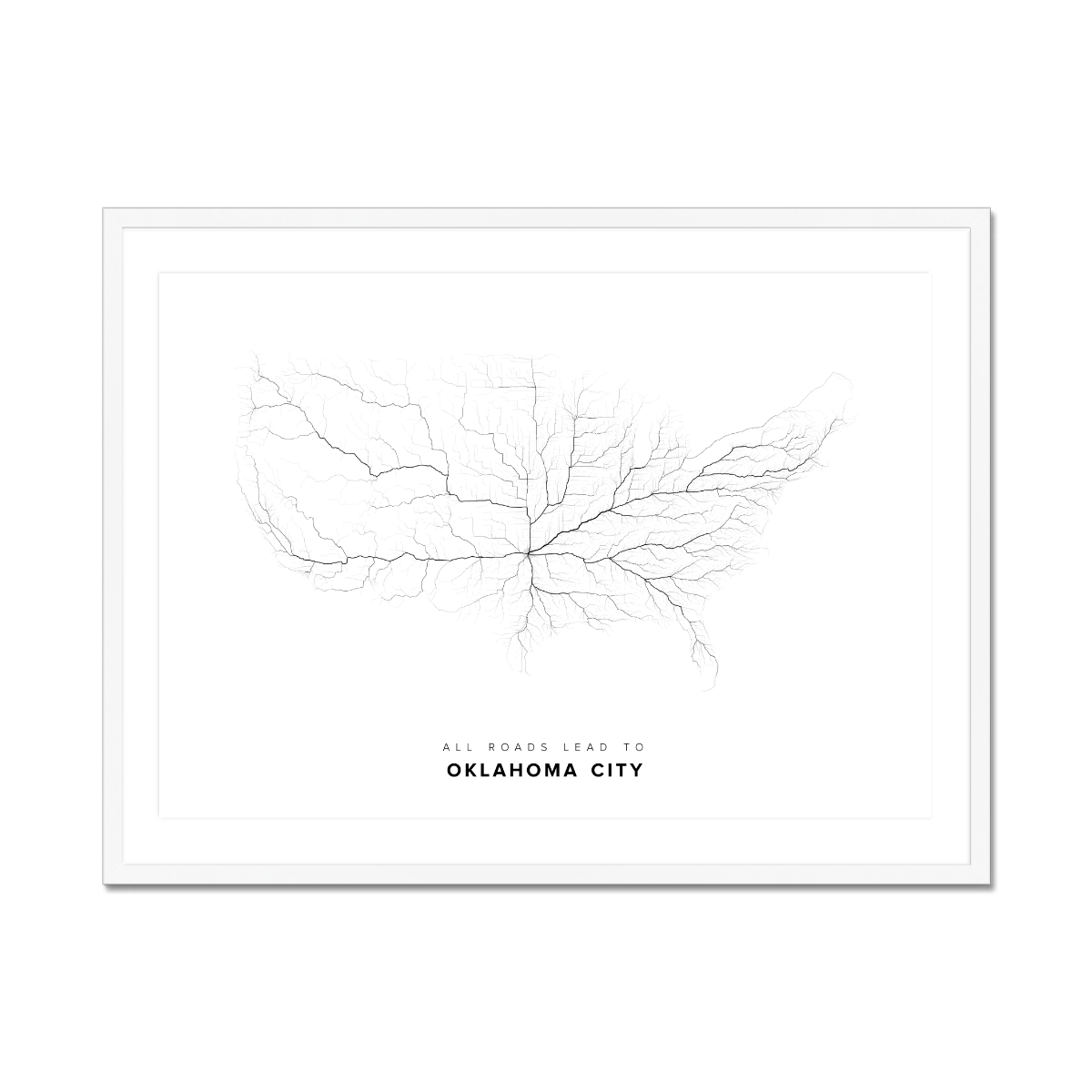 All roads lead to Oklahoma City (United States of America) Fine Art Map Print