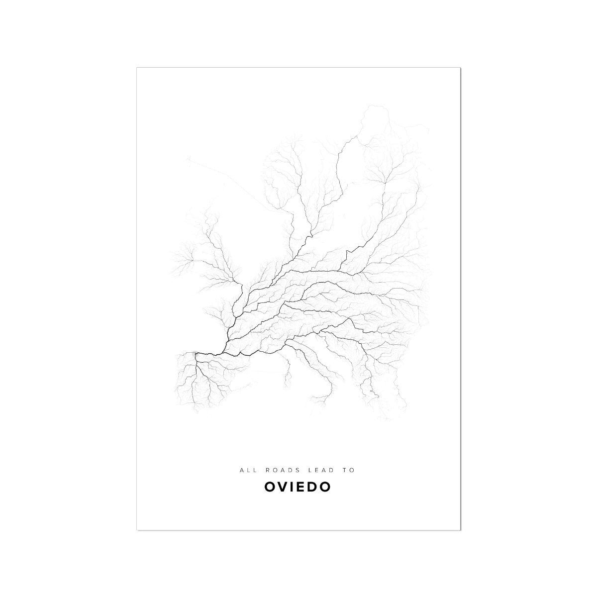 All roads lead to Oviedo (Spain) Fine Art Map Print