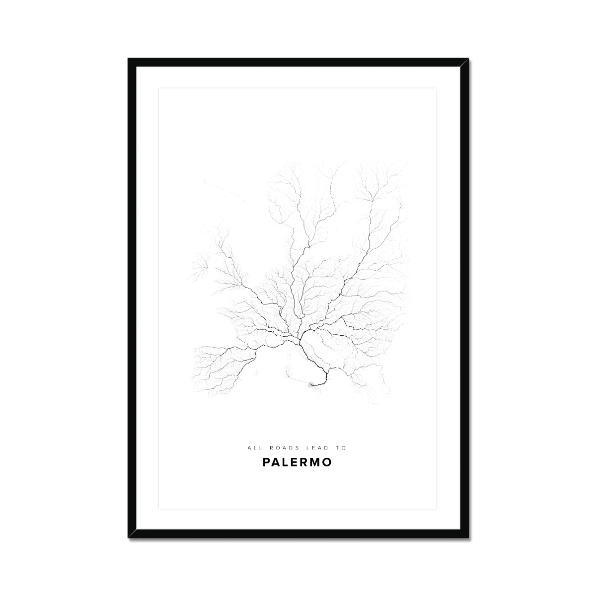 All roads lead to Palermo (Italy) Fine Art Map Print