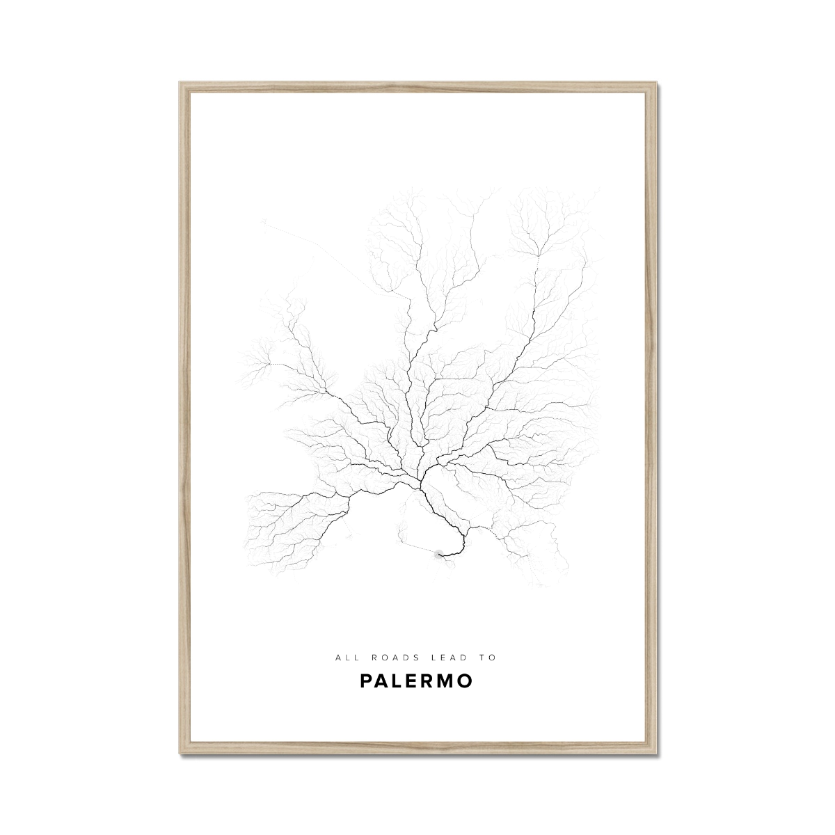 All roads lead to Palermo (Italy) Fine Art Map Print