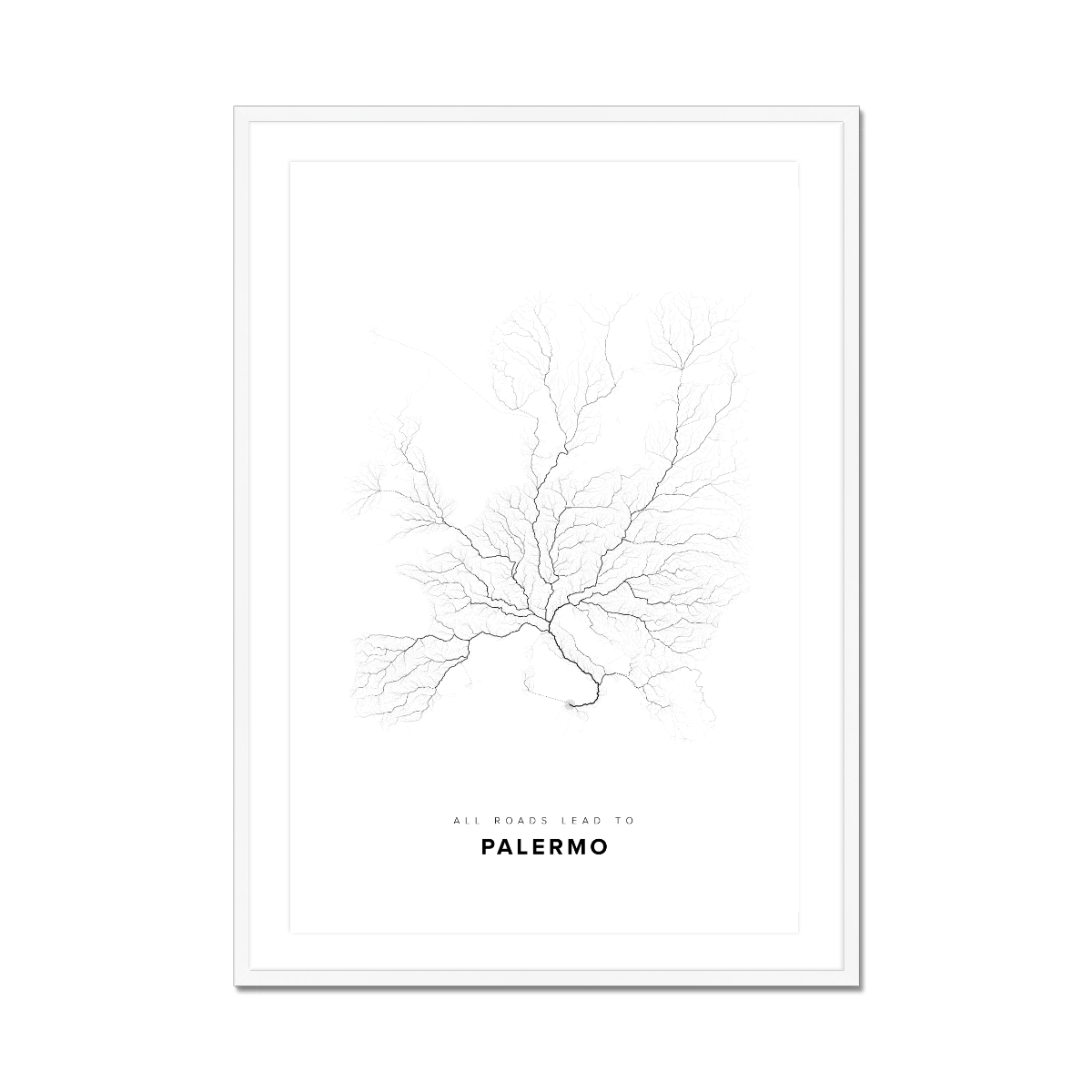 All roads lead to Palermo (Italy) Fine Art Map Print