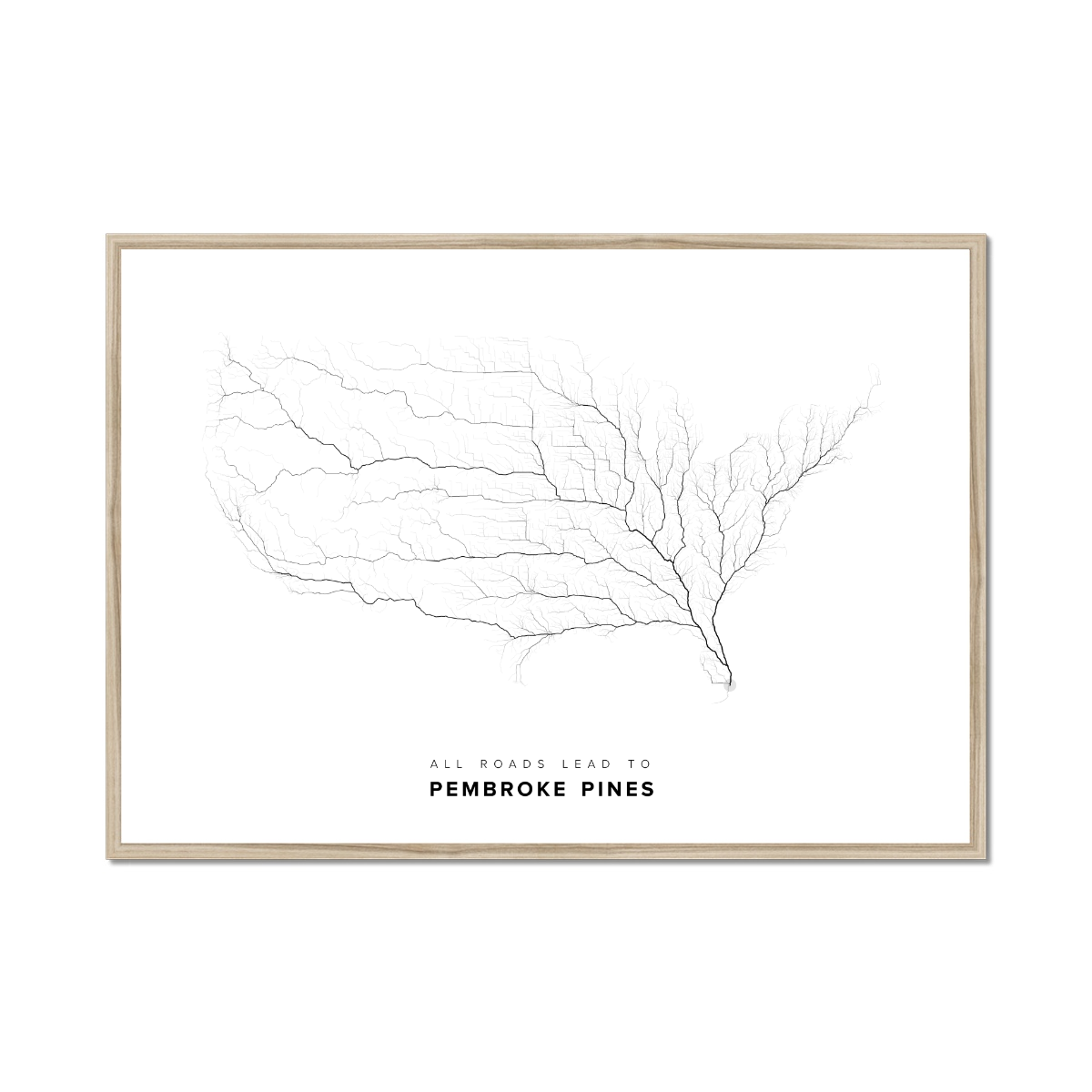 All roads lead to Pembroke Pines (United States of America) Fine Art Map Print