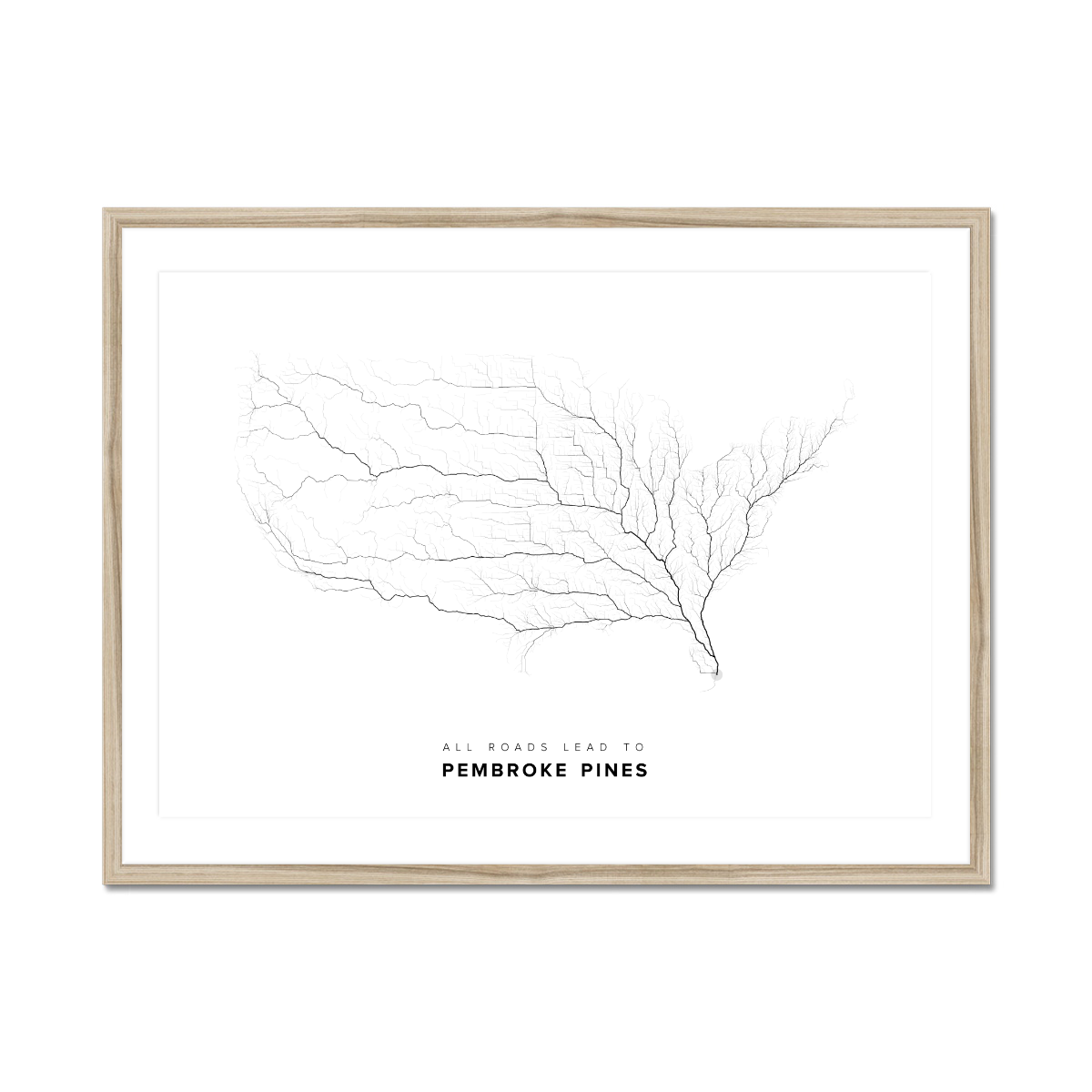 All roads lead to Pembroke Pines (United States of America) Fine Art Map Print