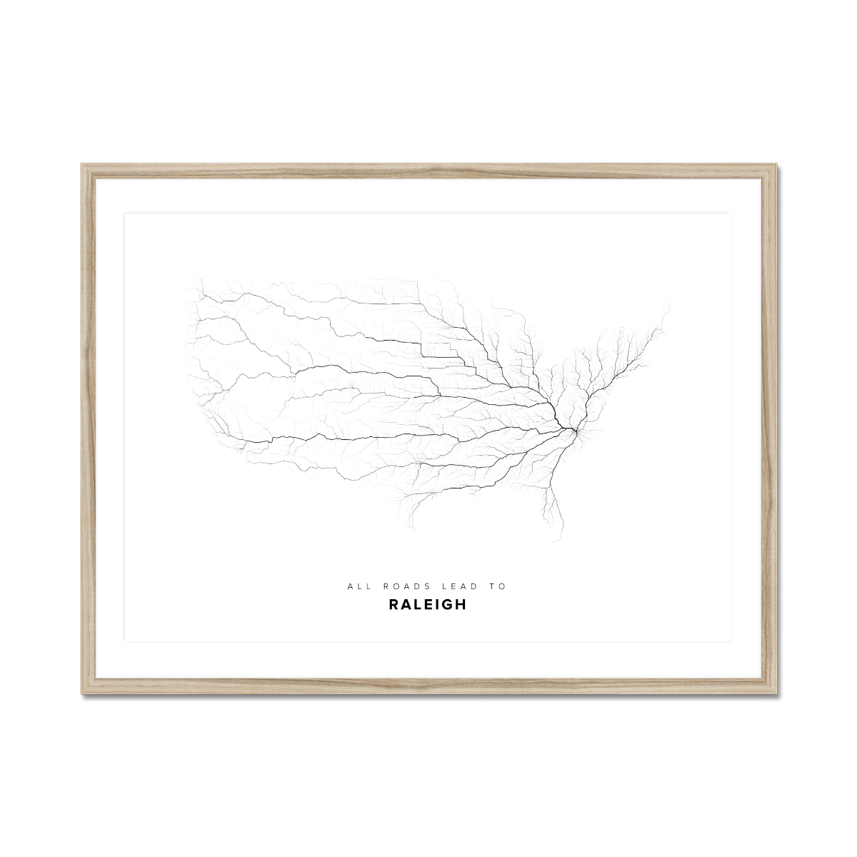 All roads lead to Raleigh (United States of America) Fine Art Map Print