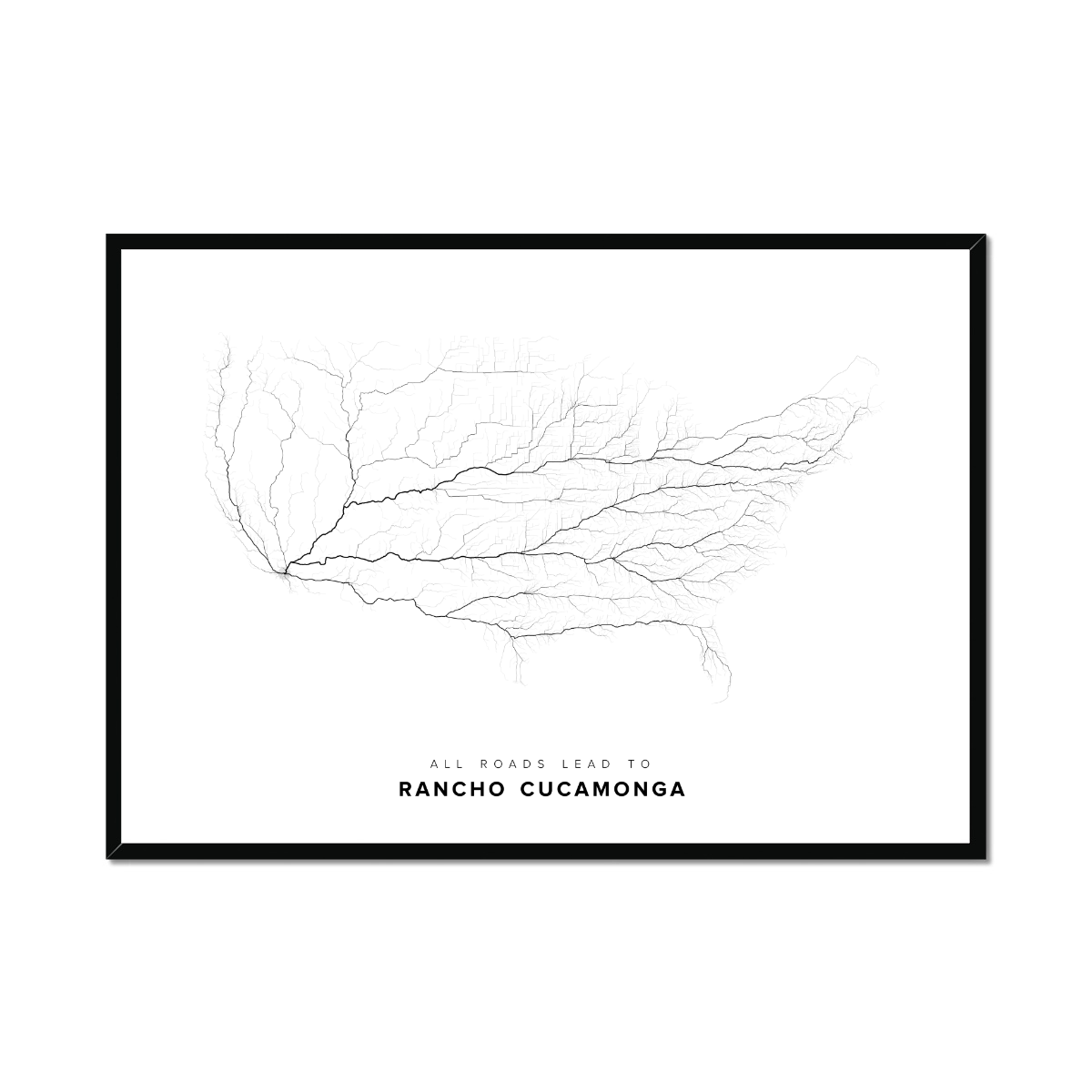 All roads lead to Rancho Cucamonga (United States of America) Fine Art Map Print