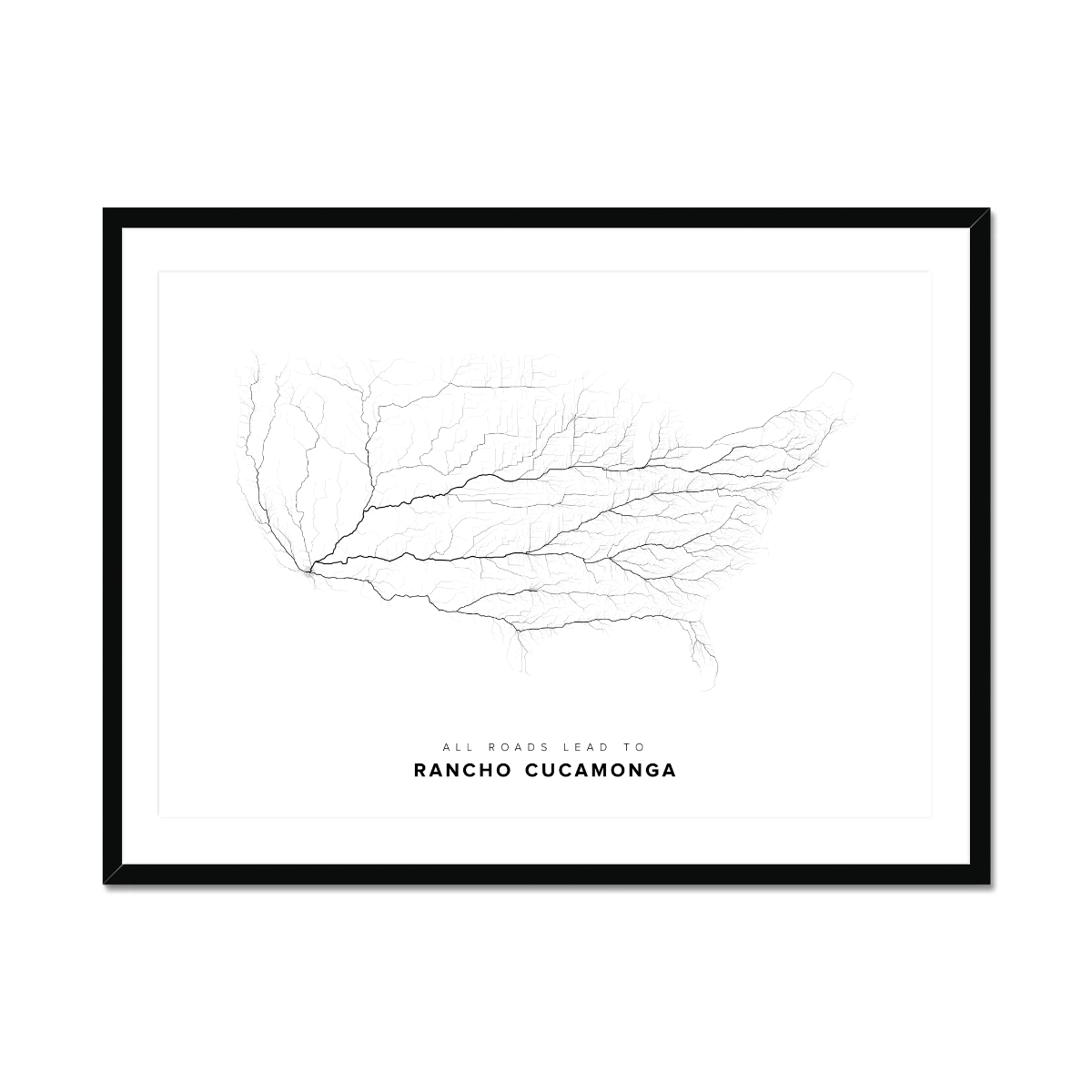 All roads lead to Rancho Cucamonga (United States of America) Fine Art Map Print
