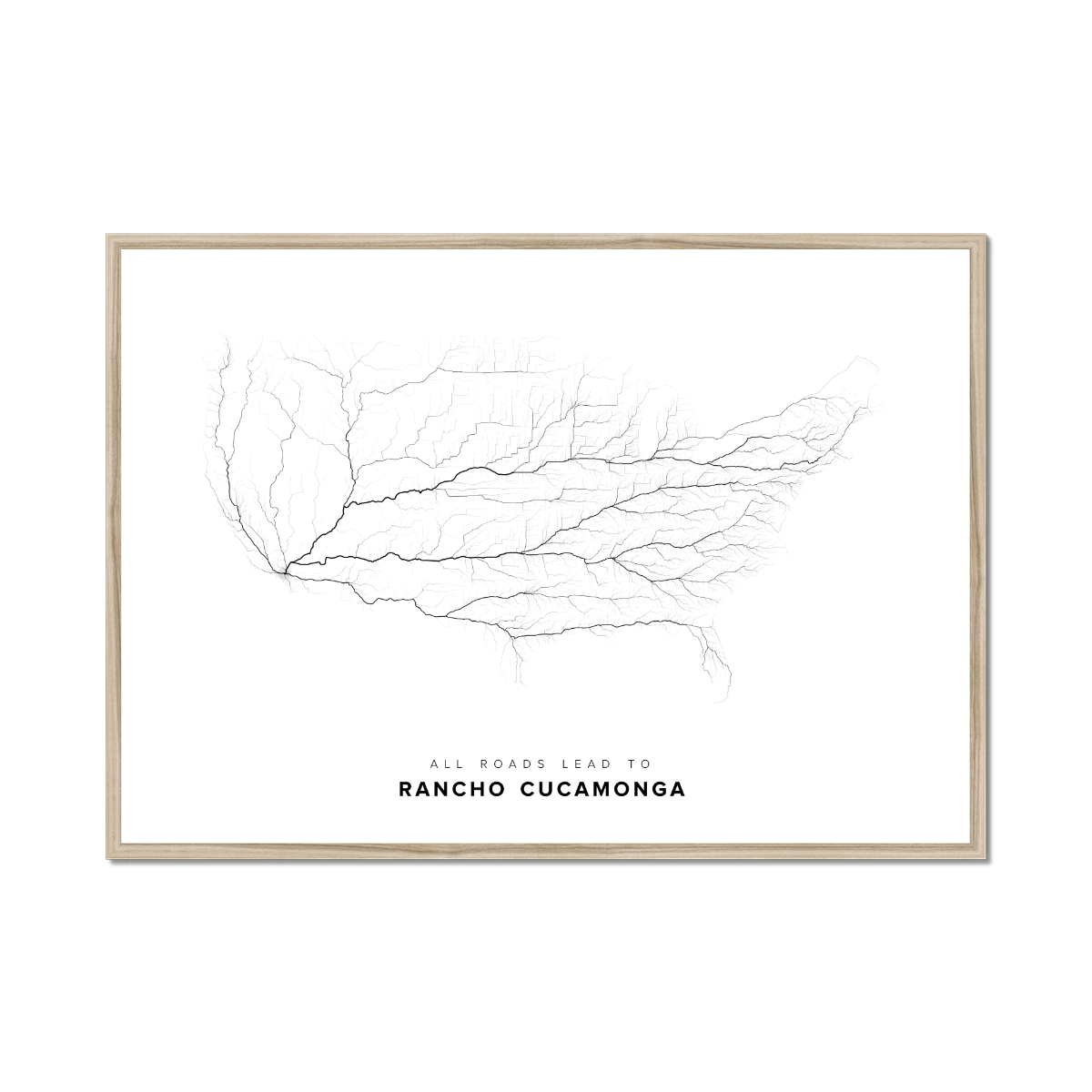All roads lead to Rancho Cucamonga (United States of America) Fine Art Map Print