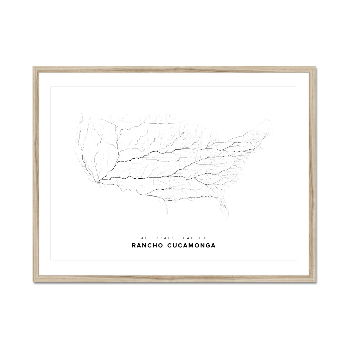 All roads lead to Rancho Cucamonga (United States of America) Fine Art Map Print