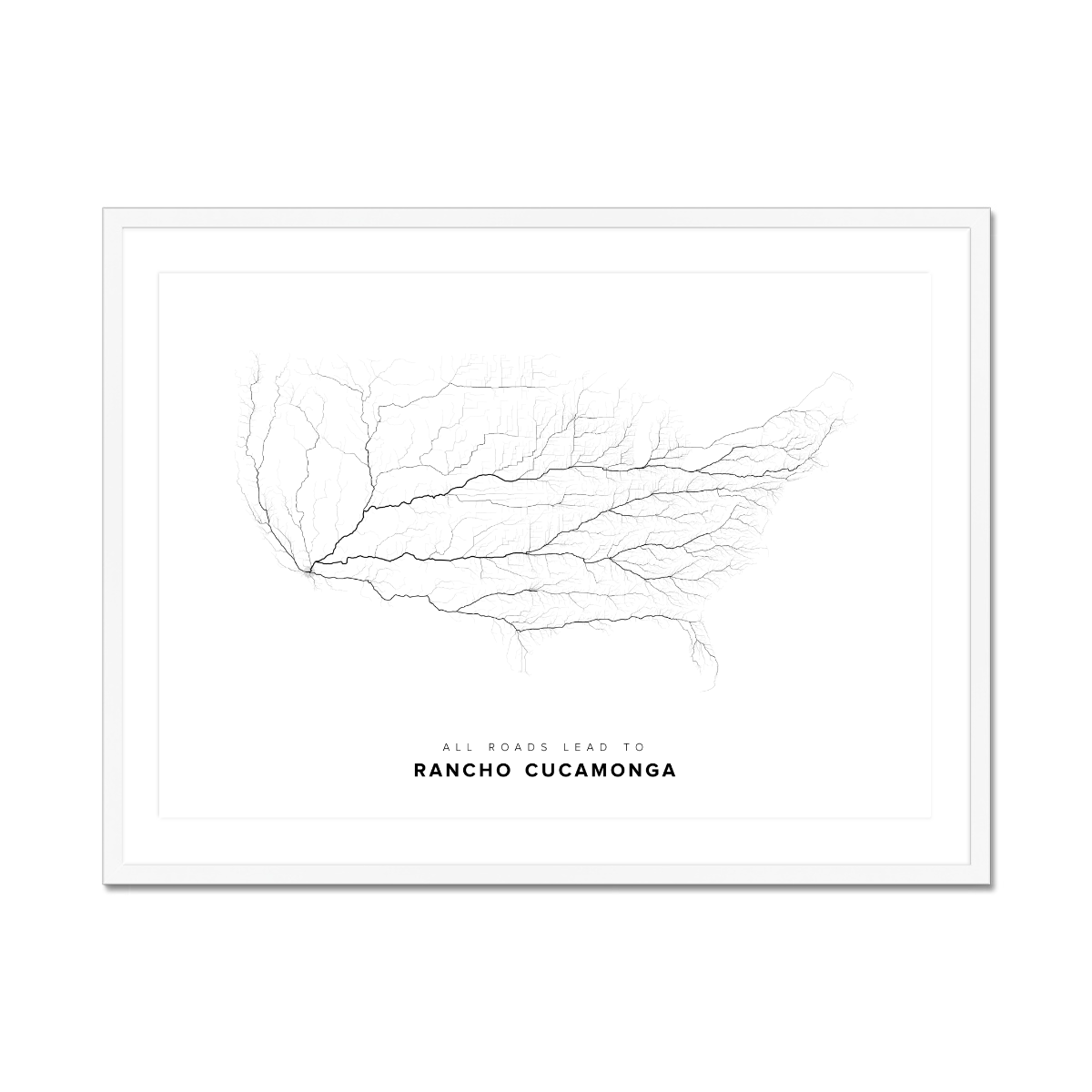 All roads lead to Rancho Cucamonga (United States of America) Fine Art Map Print