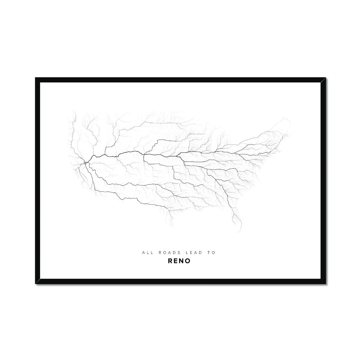 All roads lead to Reno (United States of America) Fine Art Map Print