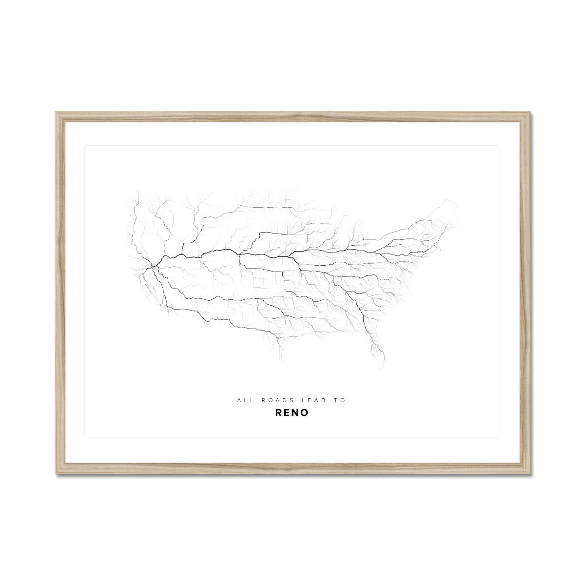 All roads lead to Reno (United States of America) Fine Art Map Print