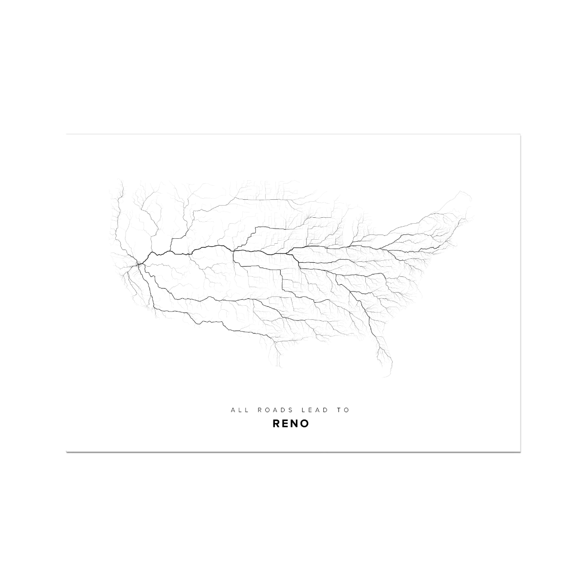 All roads lead to Reno (United States of America) Fine Art Map Print