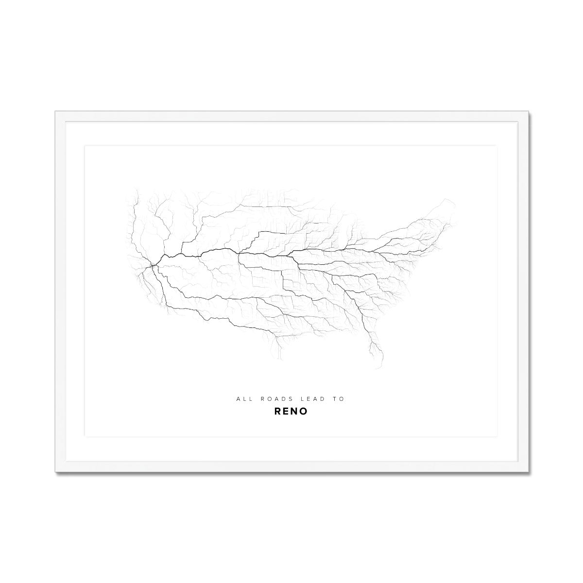 All roads lead to Reno (United States of America) Fine Art Map Print