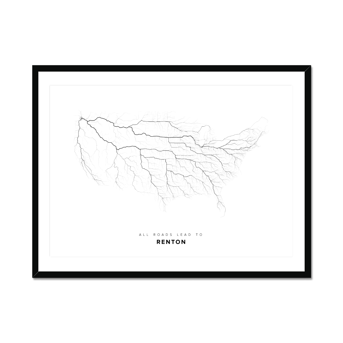 All roads lead to Renton (United States of America) Fine Art Map Print