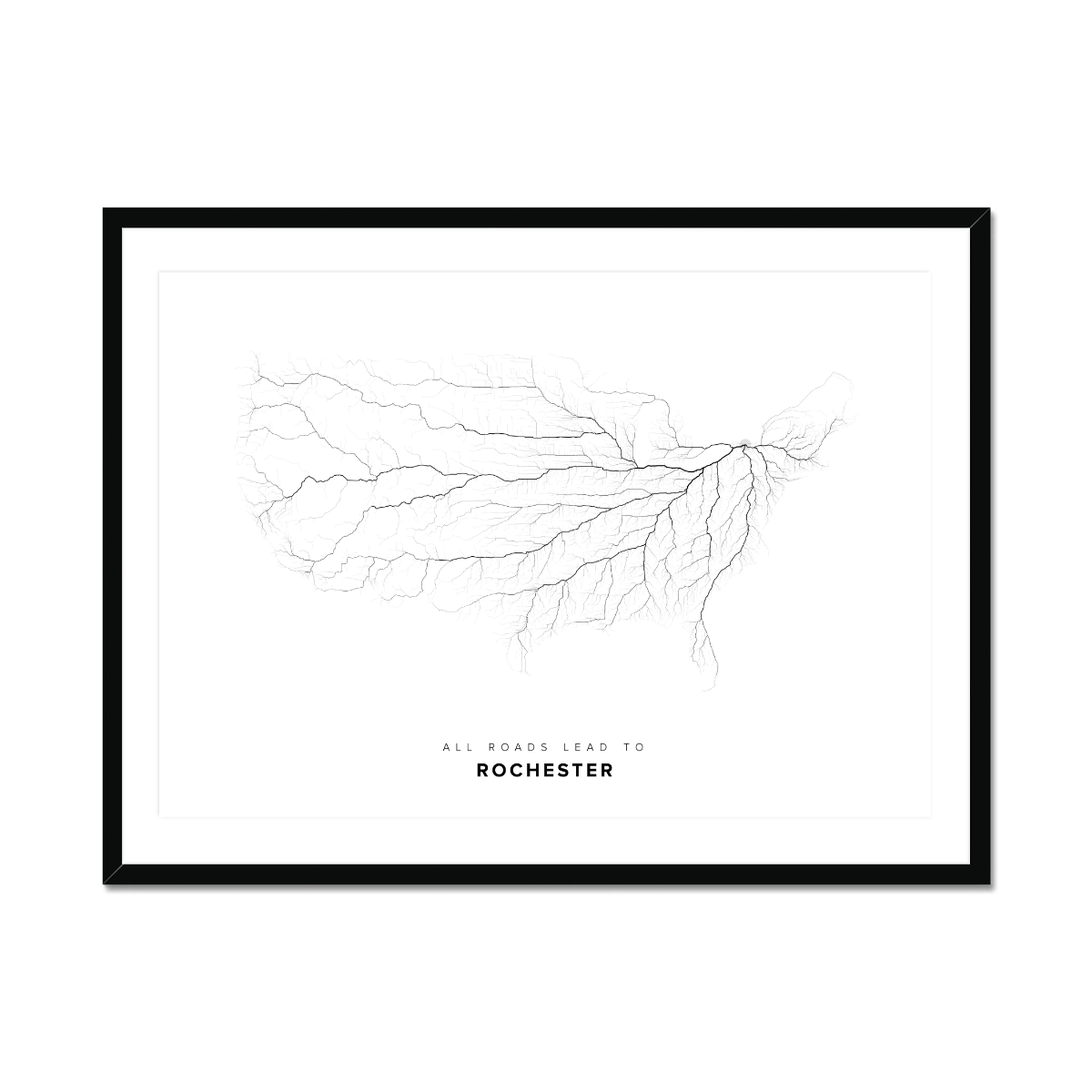 All roads lead to Rochester (United States of America) Fine Art Map Print
