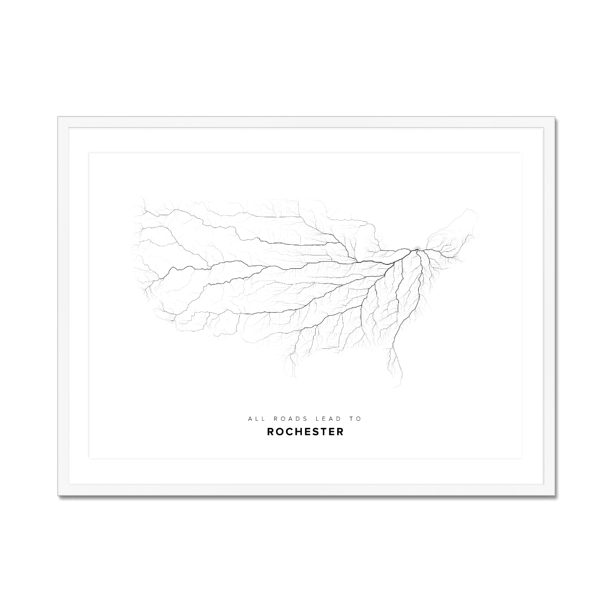 All roads lead to Rochester (United States of America) Fine Art Map Print