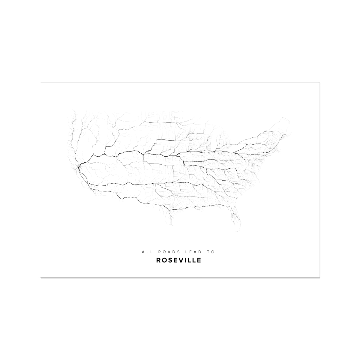 All roads lead to Roseville (United States of America) Fine Art Map Print
