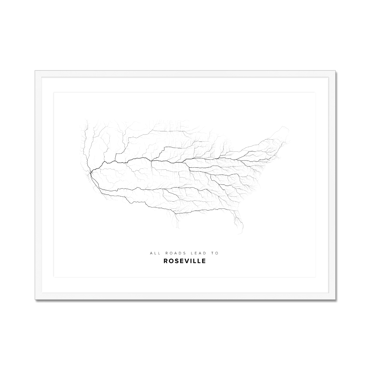 All roads lead to Roseville (United States of America) Fine Art Map Print