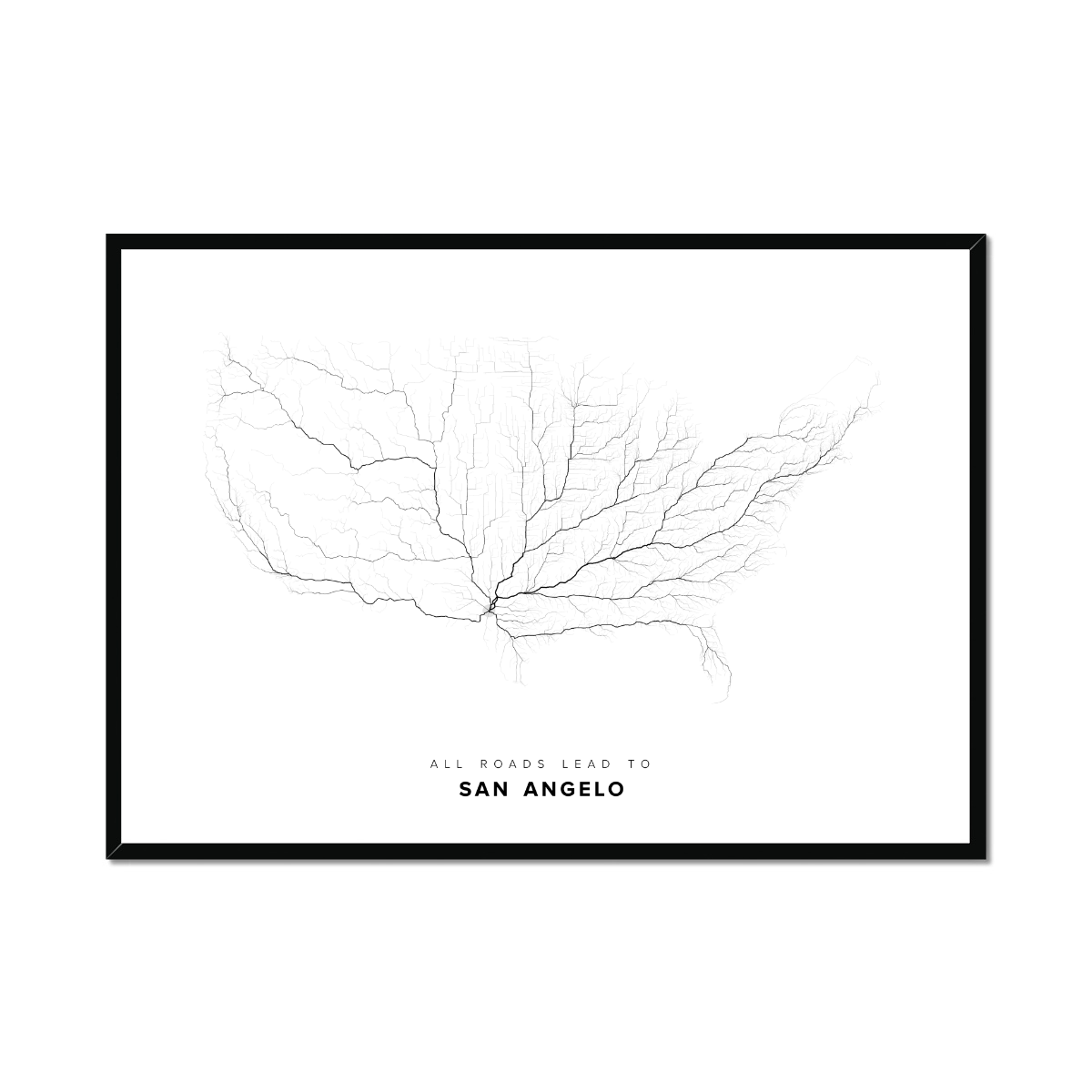 All roads lead to San Angelo (United States of America) Fine Art Map Print