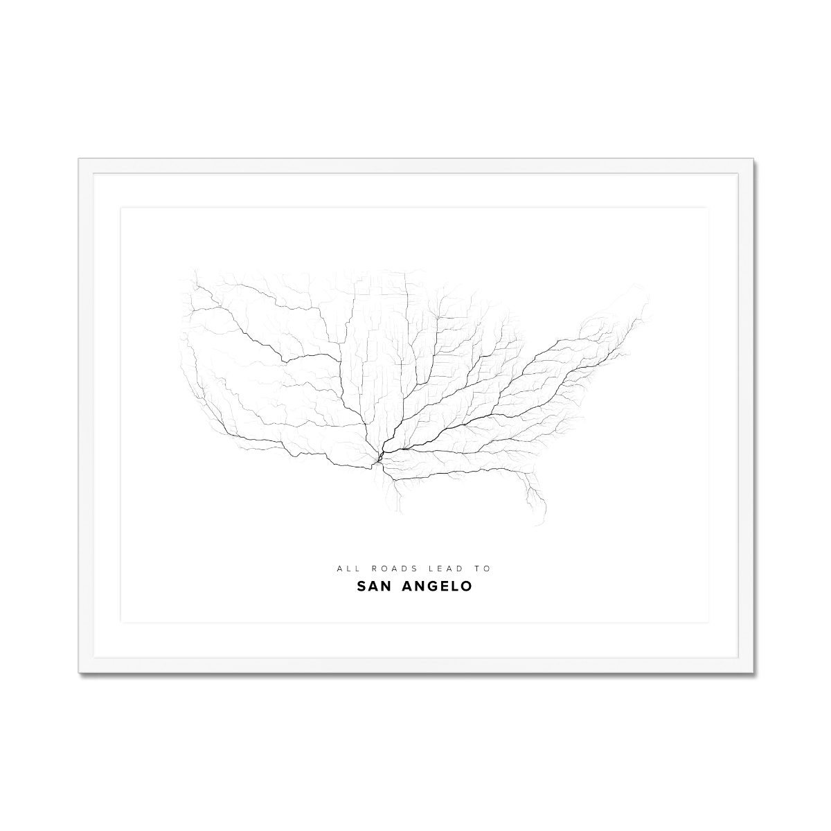 All roads lead to San Angelo (United States of America) Fine Art Map Print