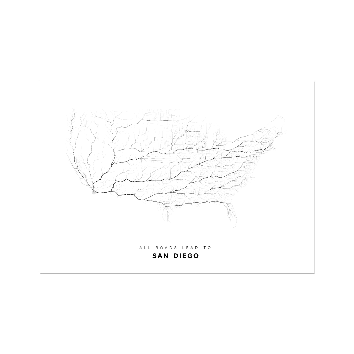 All roads lead to San Diego (United States of America) Fine Art Map Print