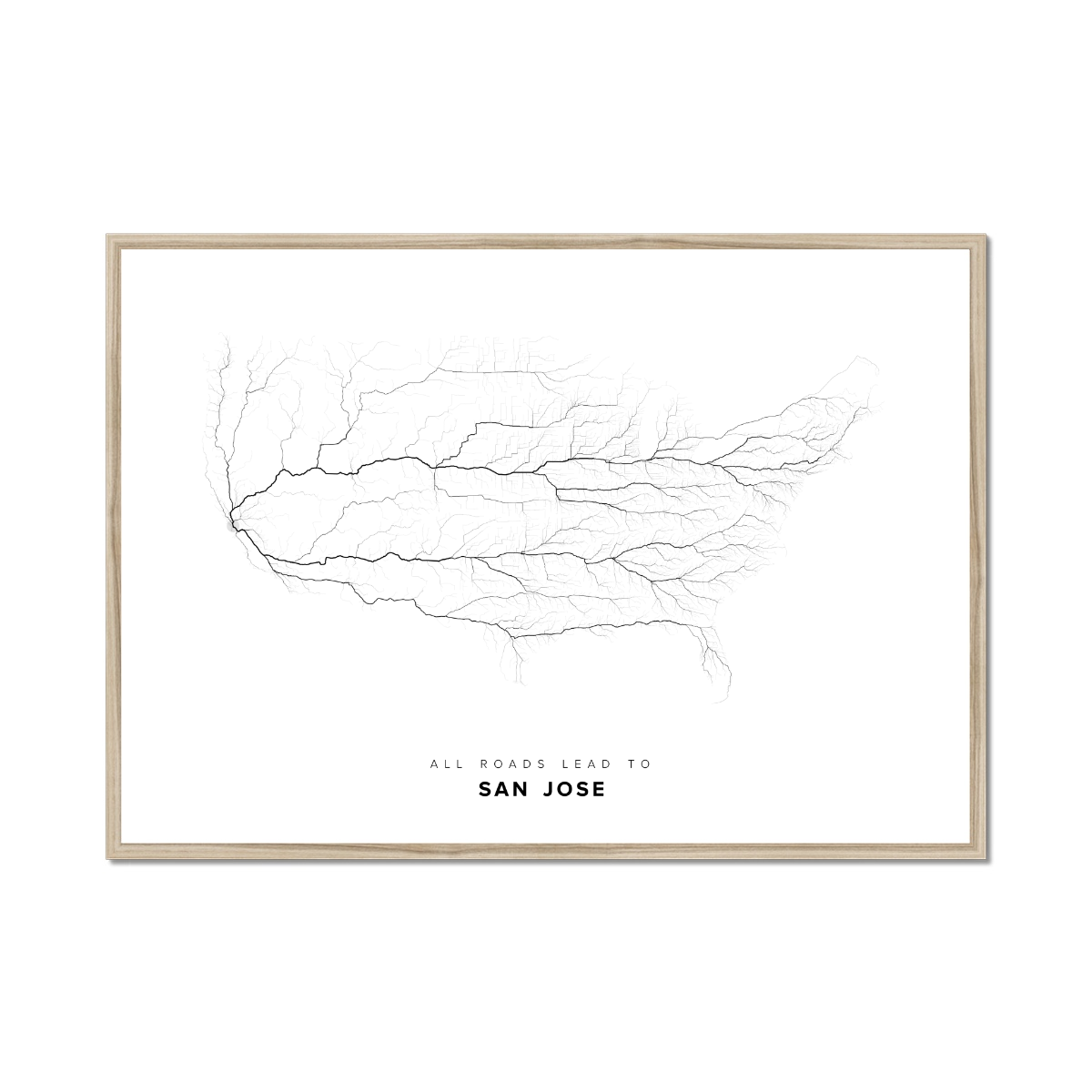 All roads lead to San Jose (United States of America) Fine Art Map Print