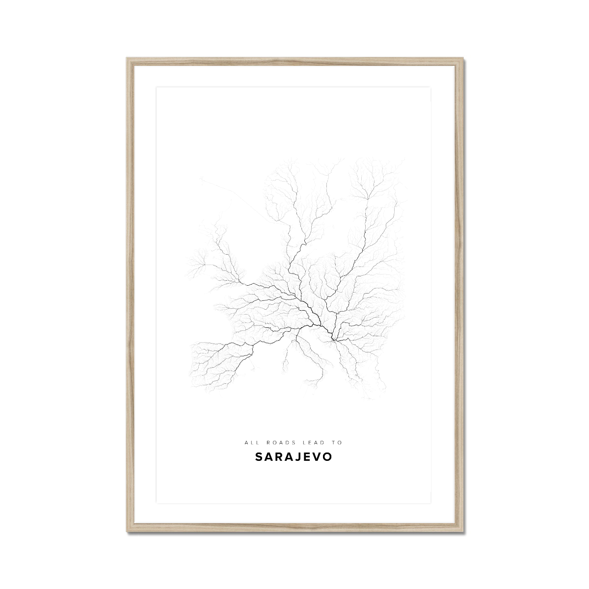 All roads lead to Sarajevo (Bosnia and Herzegovina) Fine Art Map Print