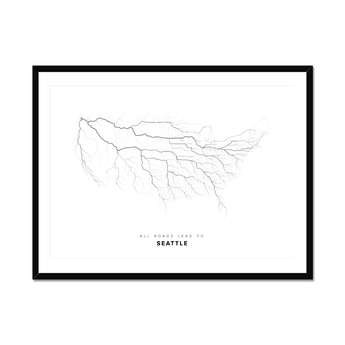 All roads lead to Seattle (United States of America) Fine Art Map Print