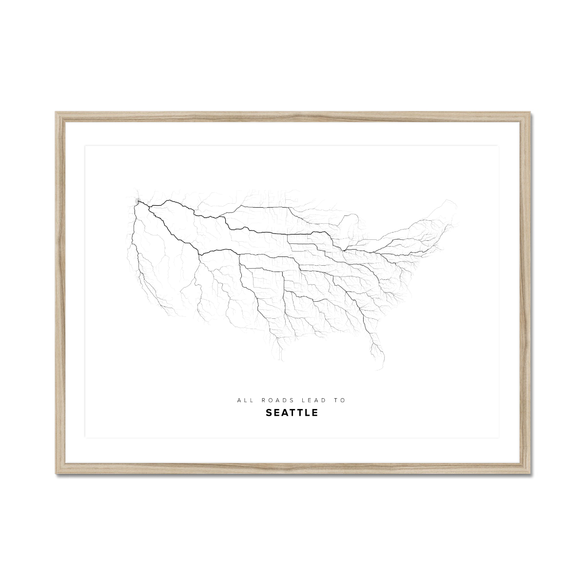 All roads lead to Seattle (United States of America) Fine Art Map Print