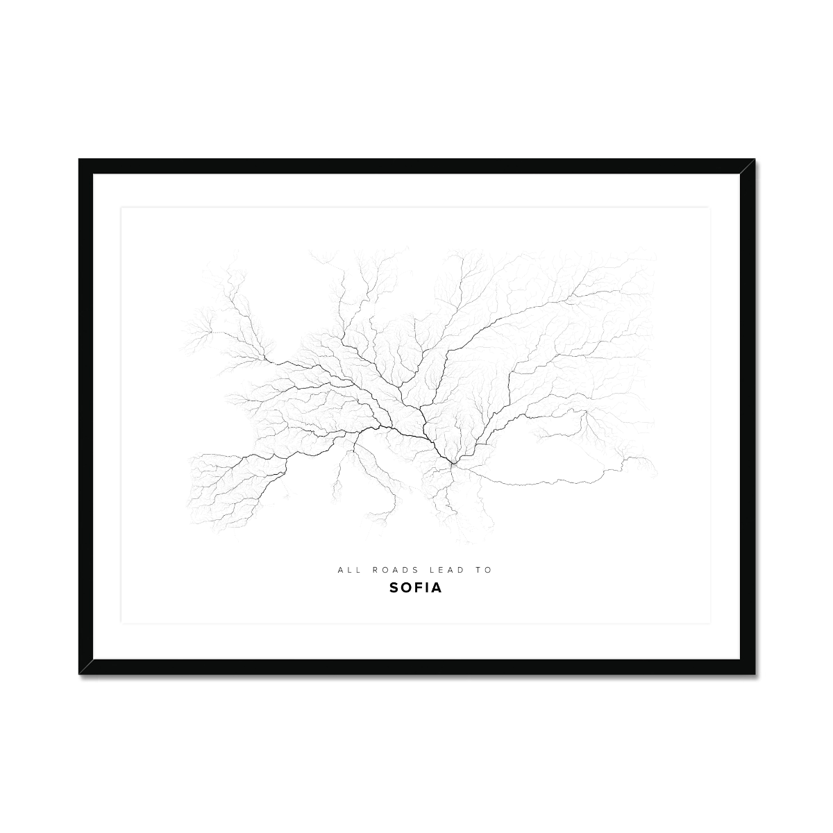 All roads lead to Sofia (Bulgaria) Fine Art Map Print