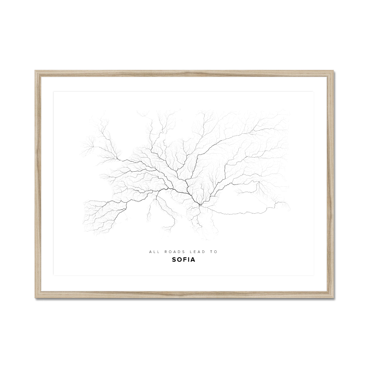 All roads lead to Sofia (Bulgaria) Fine Art Map Print