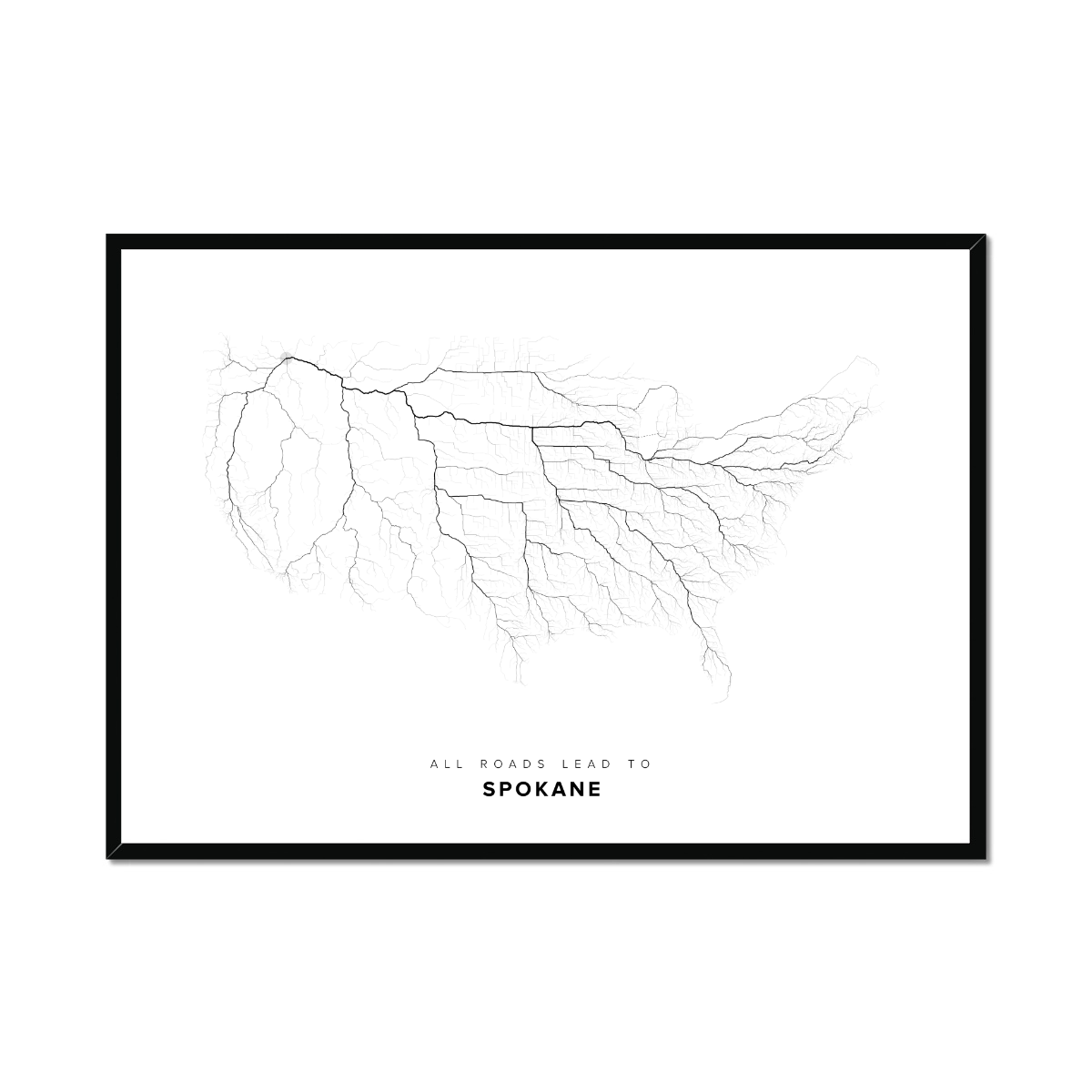 All roads lead to Spokane (United States of America) Fine Art Map Print