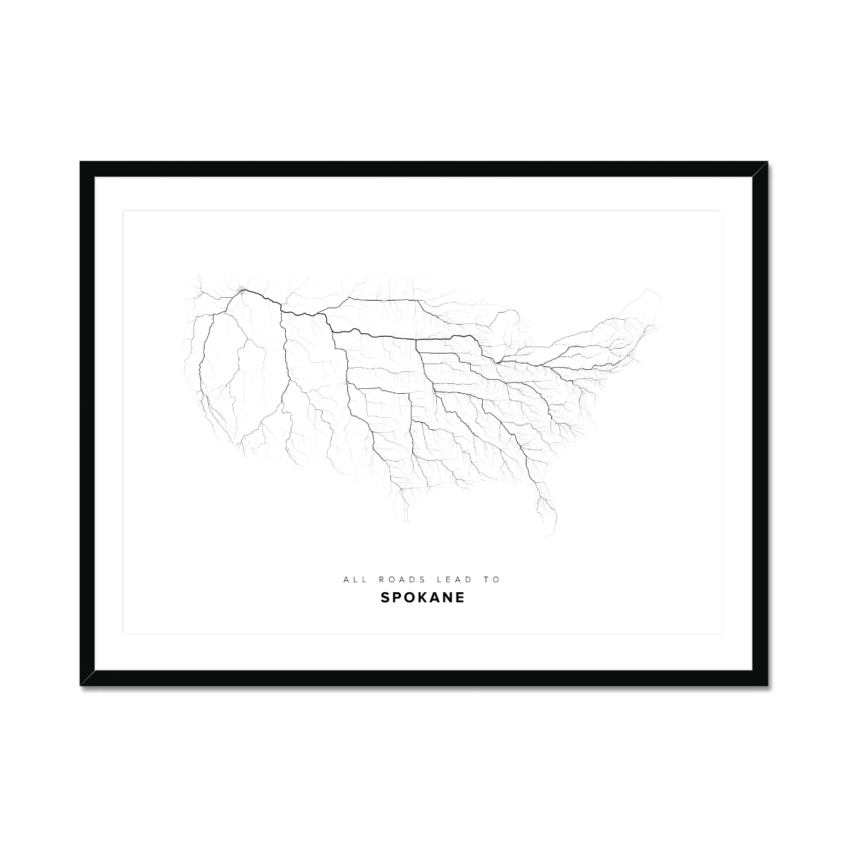 All roads lead to Spokane (United States of America) Fine Art Map Print