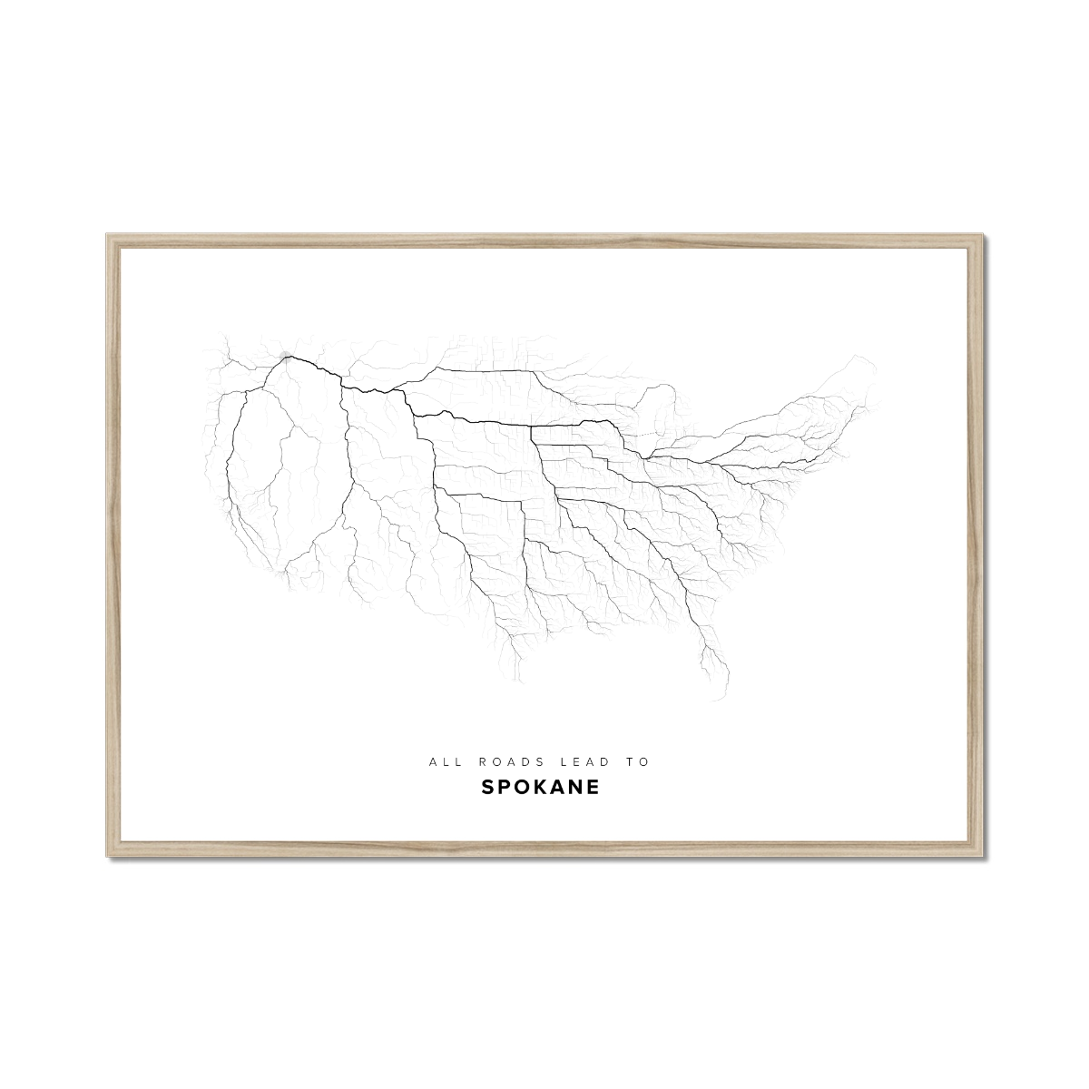 All roads lead to Spokane (United States of America) Fine Art Map Print