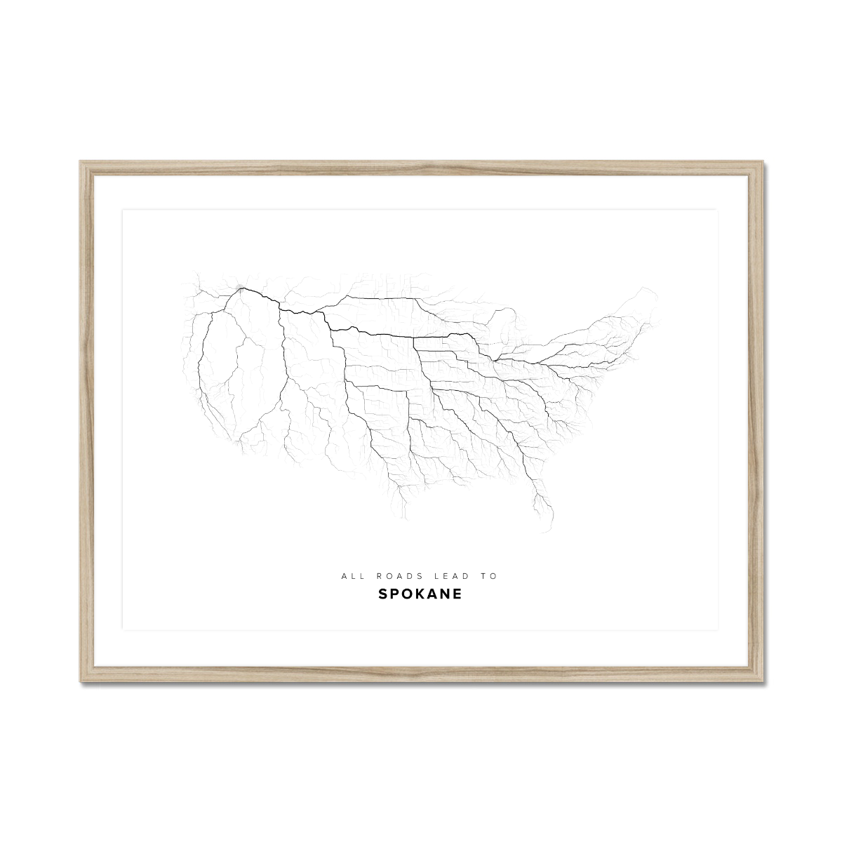 All roads lead to Spokane (United States of America) Fine Art Map Print