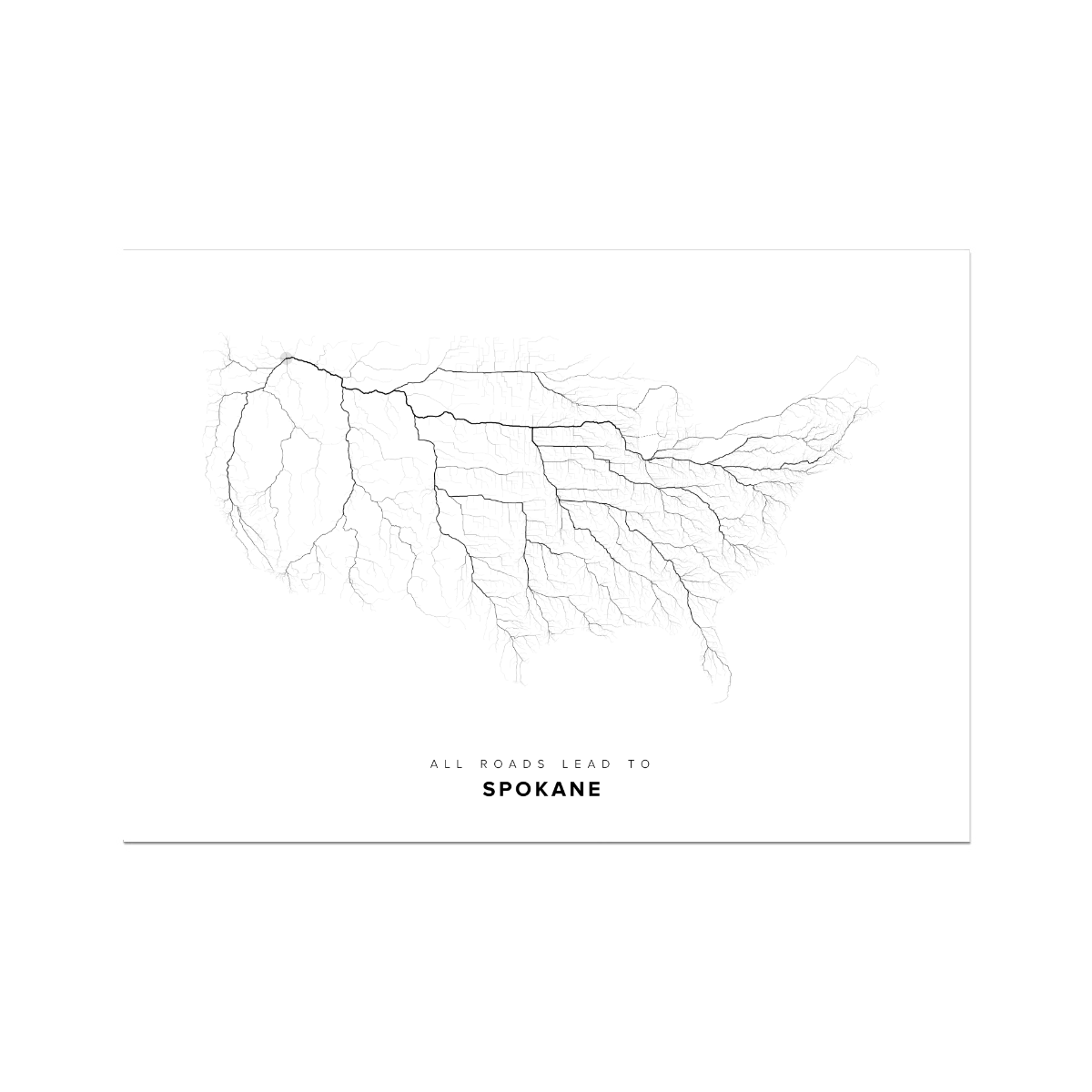 All roads lead to Spokane (United States of America) Fine Art Map Print