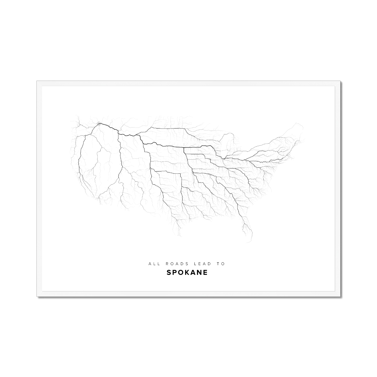 All roads lead to Spokane (United States of America) Fine Art Map Print